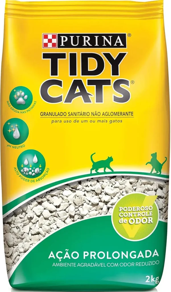 Caixa de Areia para Gatos: Tudo para o Conforto do Seu Pet 7 Embalagem de areia Purina Tidy Cats, 2kg, granulado sanitário não aglomerante com ação prolongada e controle de odor.