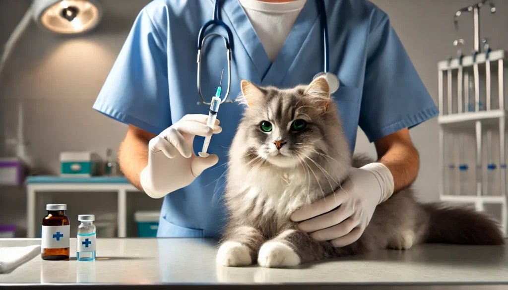 Saúde Felina: 8 Dicas de Prevenção e Tratamento de Doenças 4 veterinario aplicando injecao gato cinza 1